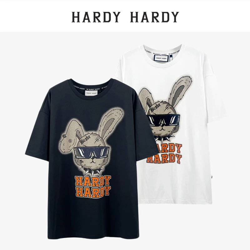 HARDY HARDY2023宽松潮流印花沙点兔头短袖T恤男女同款体恤上衣