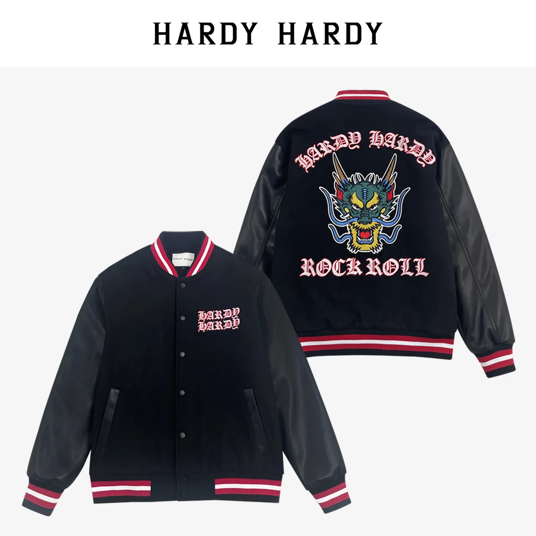 【年末狂欢】HARDY HARDY潮流刺绣拼皮加厚男女同款夹克外套棒球服