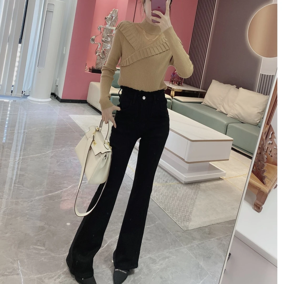 【橦颜推荐】加绒流苏高腰显瘦牛仔裤3018  （梦中情裤）