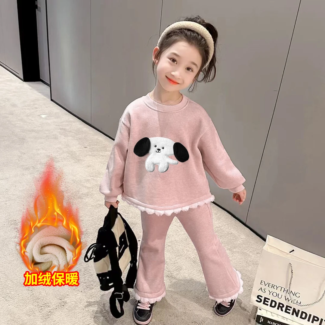 女童加厚绒奥粒绒套装卡通童装中小童洋气休闲长袖时髦爆款两件套