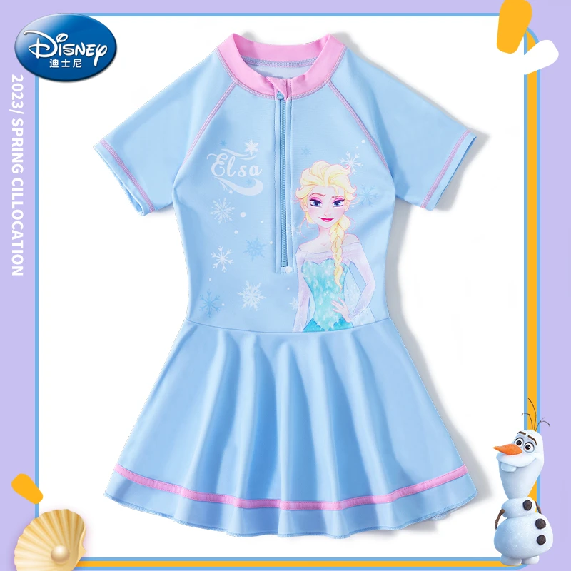 迪士尼儿童泳衣泡温泉女童泳衣连体女款中小童宝宝公主裙式泳装