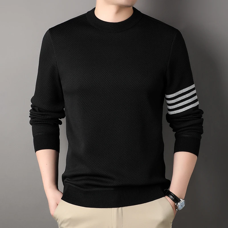 吉酷羊冬季纯色男士中年套头长袖圆领保暖针织衫套头休闲修身毛衣