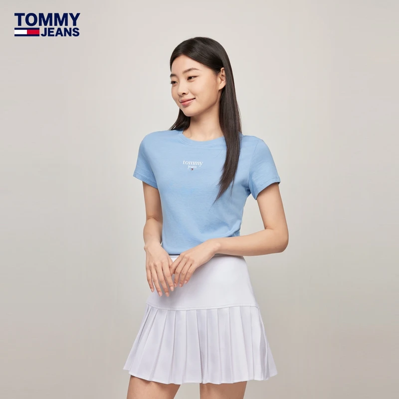 Tommy夏季女装美式复古印花修身纯色圆领内搭打底衫短袖T恤18397
