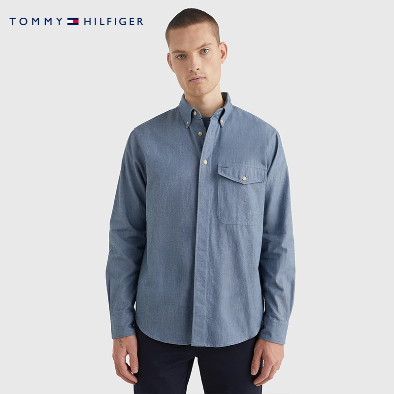 Tommy 春秋男士休闲小绣标尖角扣翻领牛仔长袖衬衫 MW0MW22933