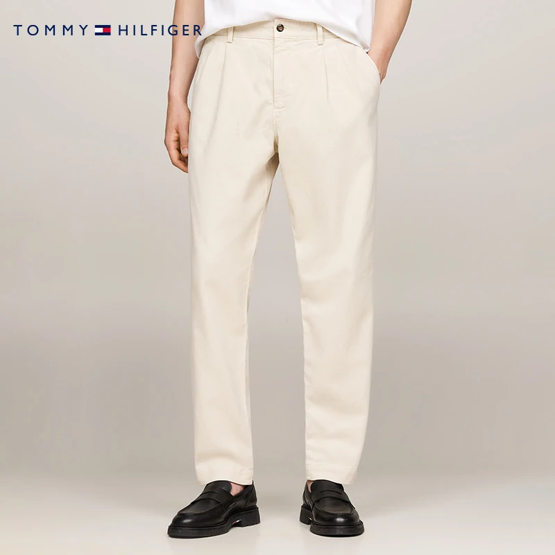 Tommy 24新款早秋男装美式复古棉质斜纹叠褶宽松锥形休闲裤35639