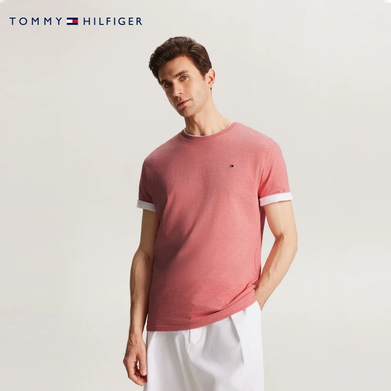 【休闲多色】Tommy男装纯棉商务通勤小绣标纯色打底衫圆领短袖T恤