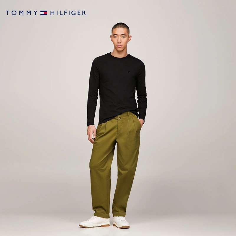 【通勤修身】Tommy秋冬男纯棉休闲平纹针织修身经典长袖T恤09096