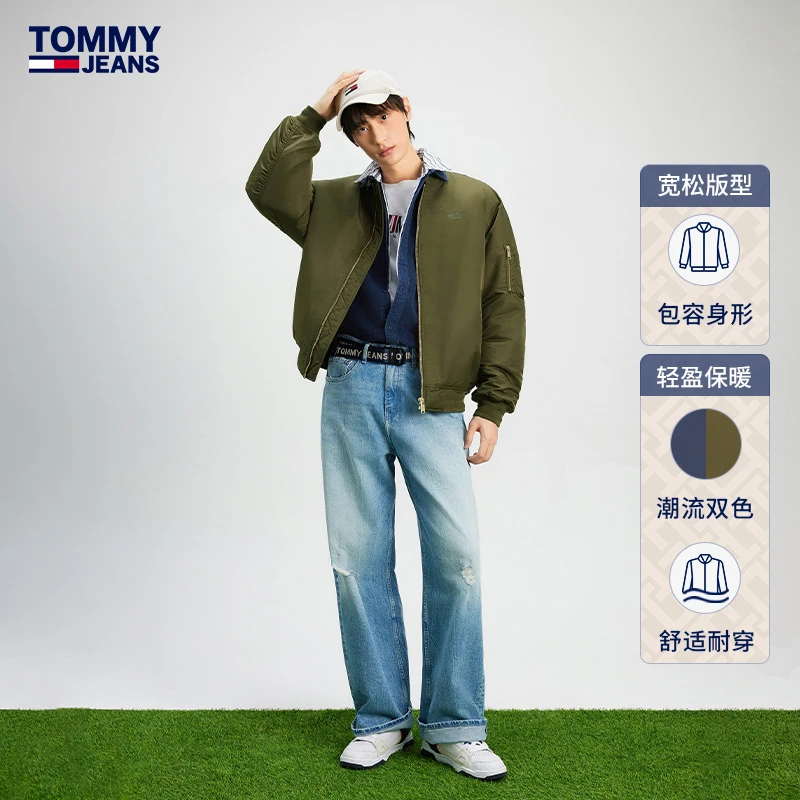 Tommy男女美式学院刺绣棒球领宽松轻暖飞行员棉服夹克外套17660