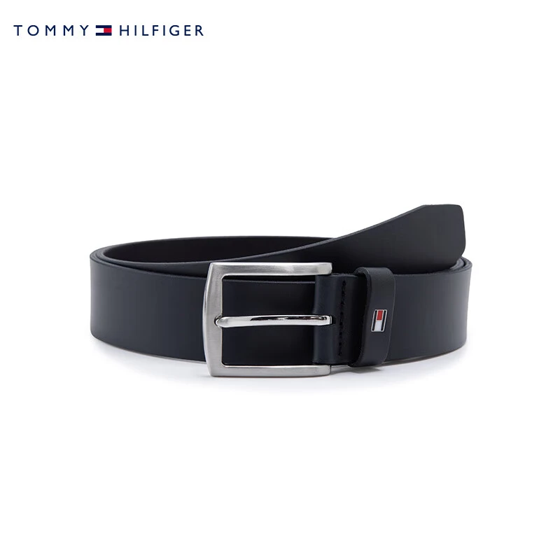 Tommy男装牛皮光面金属小标针扣式商务休闲皮带腰带AM0AM08360