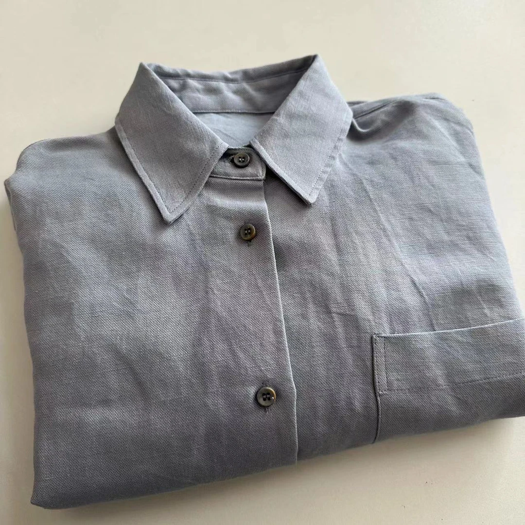 女士长袖宽版亚麻衬衫外套（偏大一码）