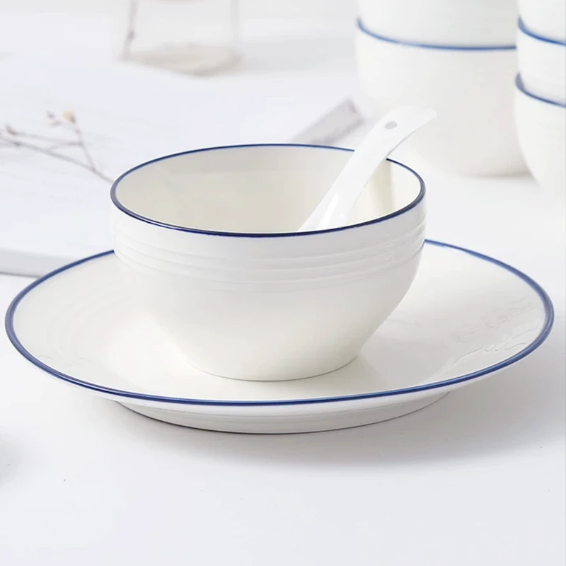 8只4.5英寸横纹碗家用颜值陶瓷餐具米饭碗小碗陶瓷碗中式餐具