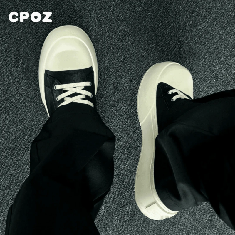 大头黑色板鞋男款秋季透气厚底增高奥利奥潮鞋男士百搭通勤皮鞋男