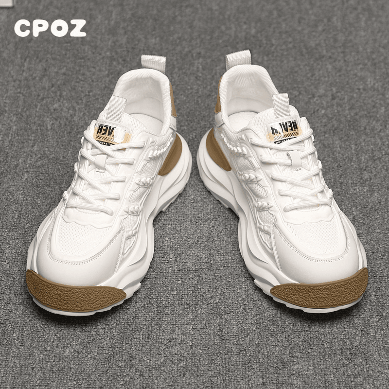 CPOZ男鞋夏季网面透气运动鞋2023新款韩版百搭潮鞋厚底飞织老爹鞋