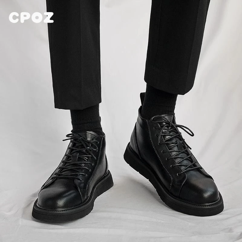 2025秋冬新款马丁靴男中帮增高机车百搭低帮皮鞋黑色英伦工装短靴