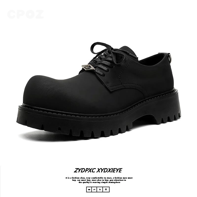大头皮鞋男春季透气英伦风商务正装2025新款厚底增高通勤德比鞋男
