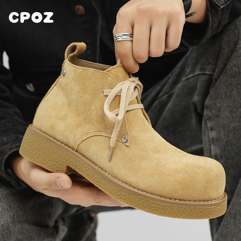 CPOZ2025秋季马丁靴日系复古牛反绒大头德比鞋百搭男士工装靴短靴