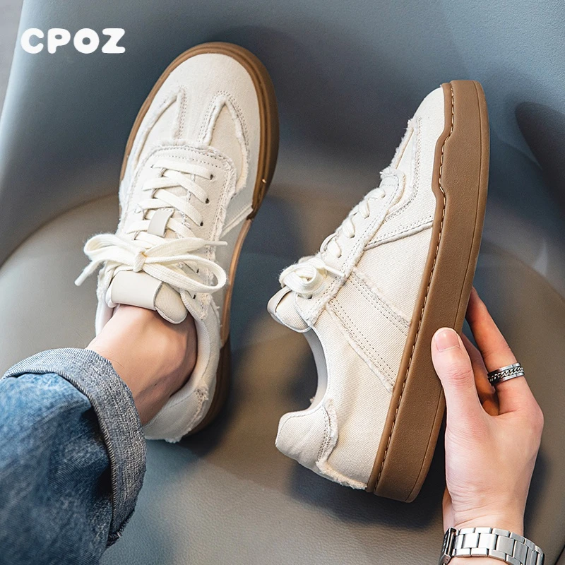 CPOZ2025秋季新款透气厚底板鞋男百搭复古德训鞋日系真皮阿甘鞋潮