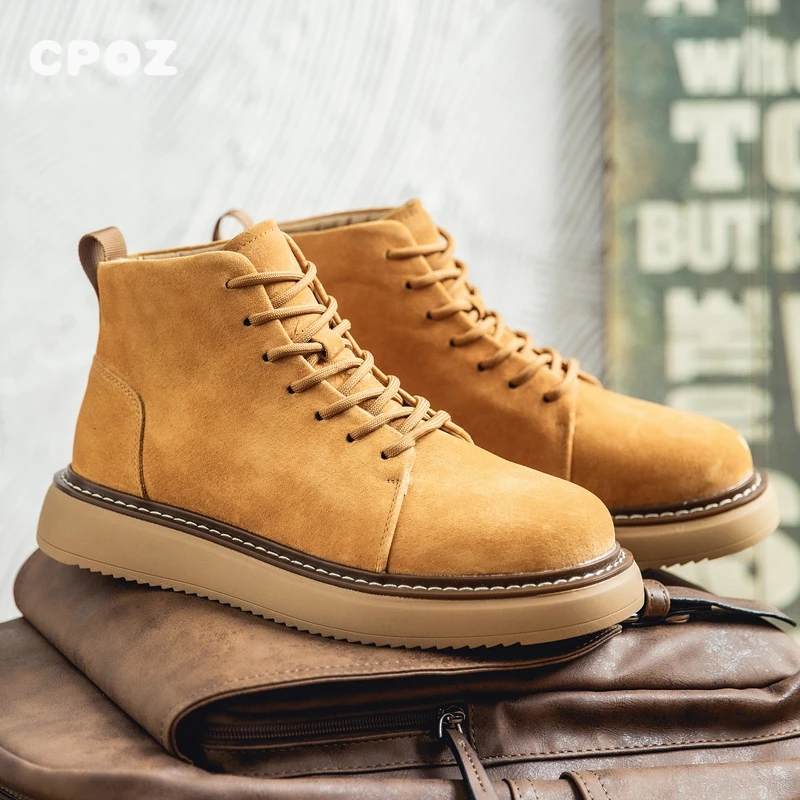 冬季马丁靴男真皮高帮鞋潮流英伦风休闲短靴复古新款厚底工装靴子