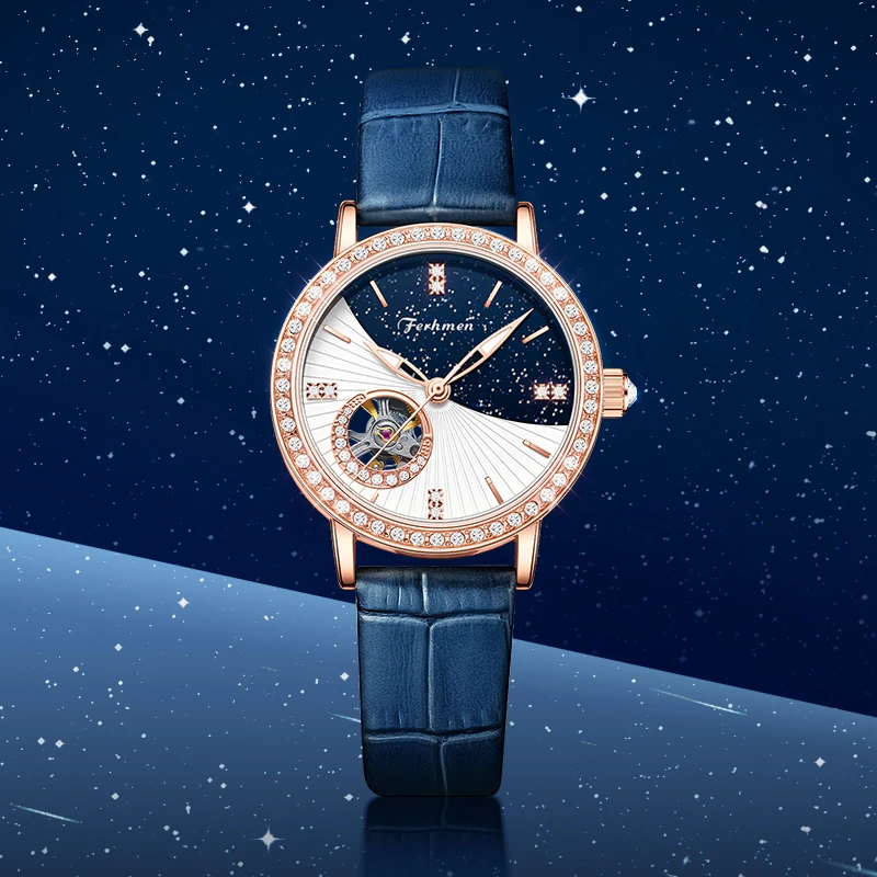 【港口直发】夜曲系列满天星辰全景夜光女机械表]【吴总补贴】F6015-T