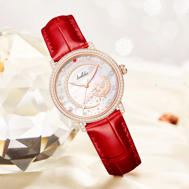 月亮女神系列 红宝石真钻夜光防水全自动女士手表TZ-LSK688-B