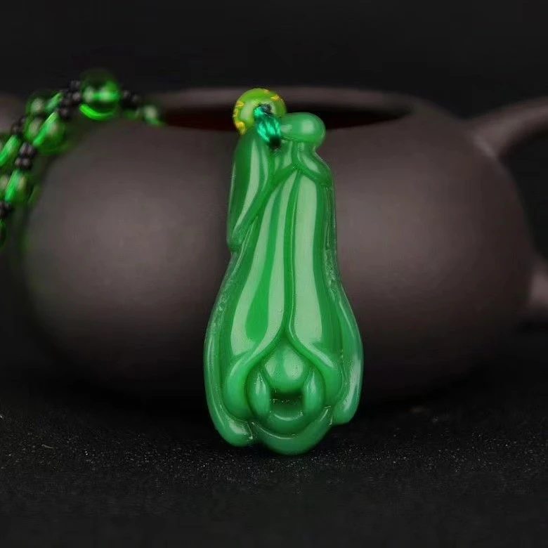 非金属仿水晶吊坠 S级典藏类文化传承大绿玉兰花吊坠绿色项链挂坠