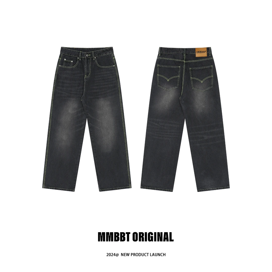 MMBBT【绿线牛仔裤】美式复古水洗做旧裤子