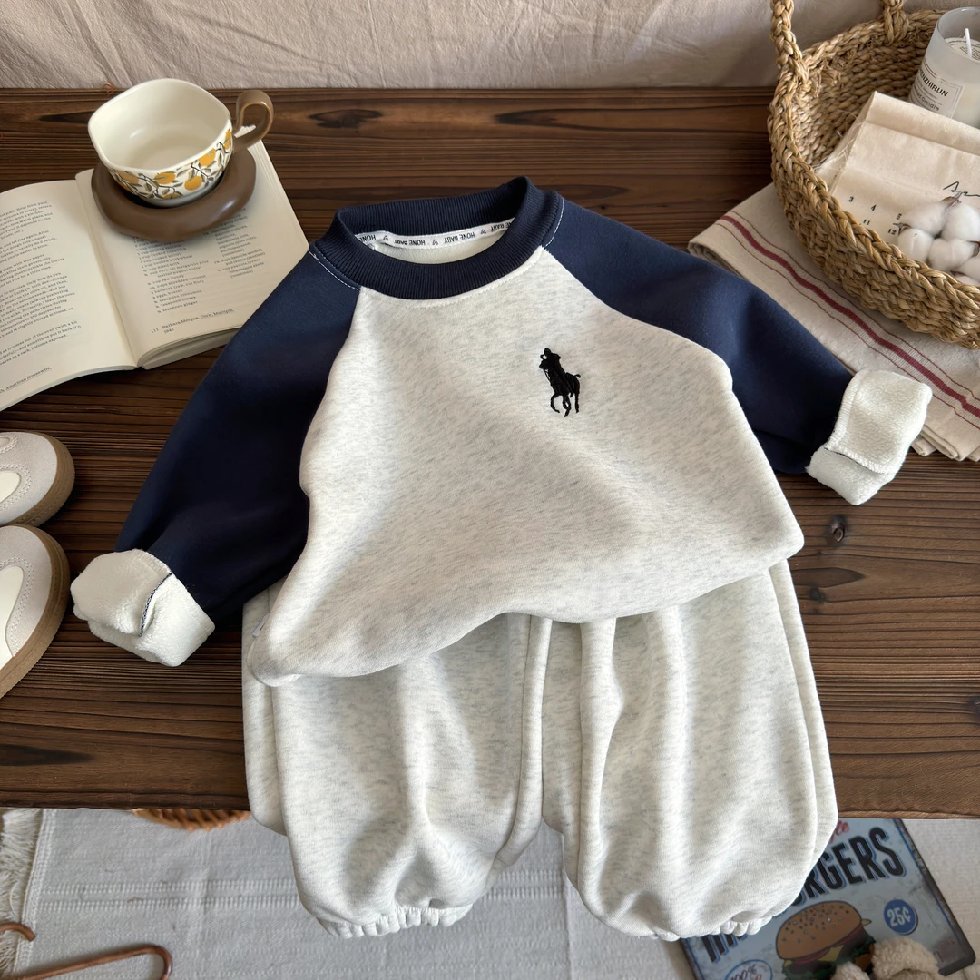 nana儿童卫衣套装男女童秋冬新款休闲加绒卫衣卫裤两件套潮