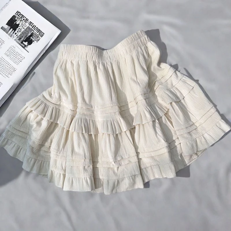 法式绒面蛋糕半身裙女2025年春秋新款高腰显瘦芭蕾风A字蓬蓬短裙