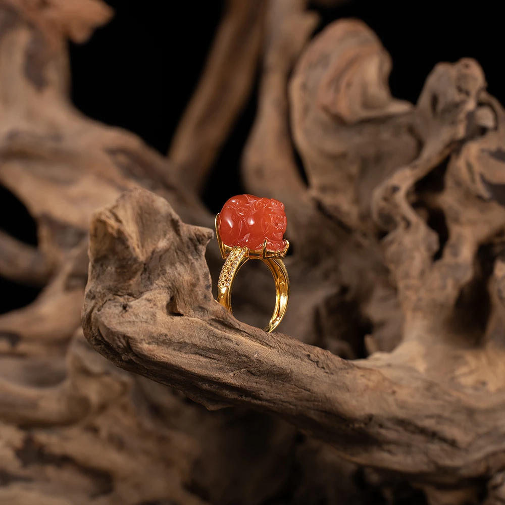 员格格QYN1824/18K金/南红冰红貔貅戒指（多样性发）