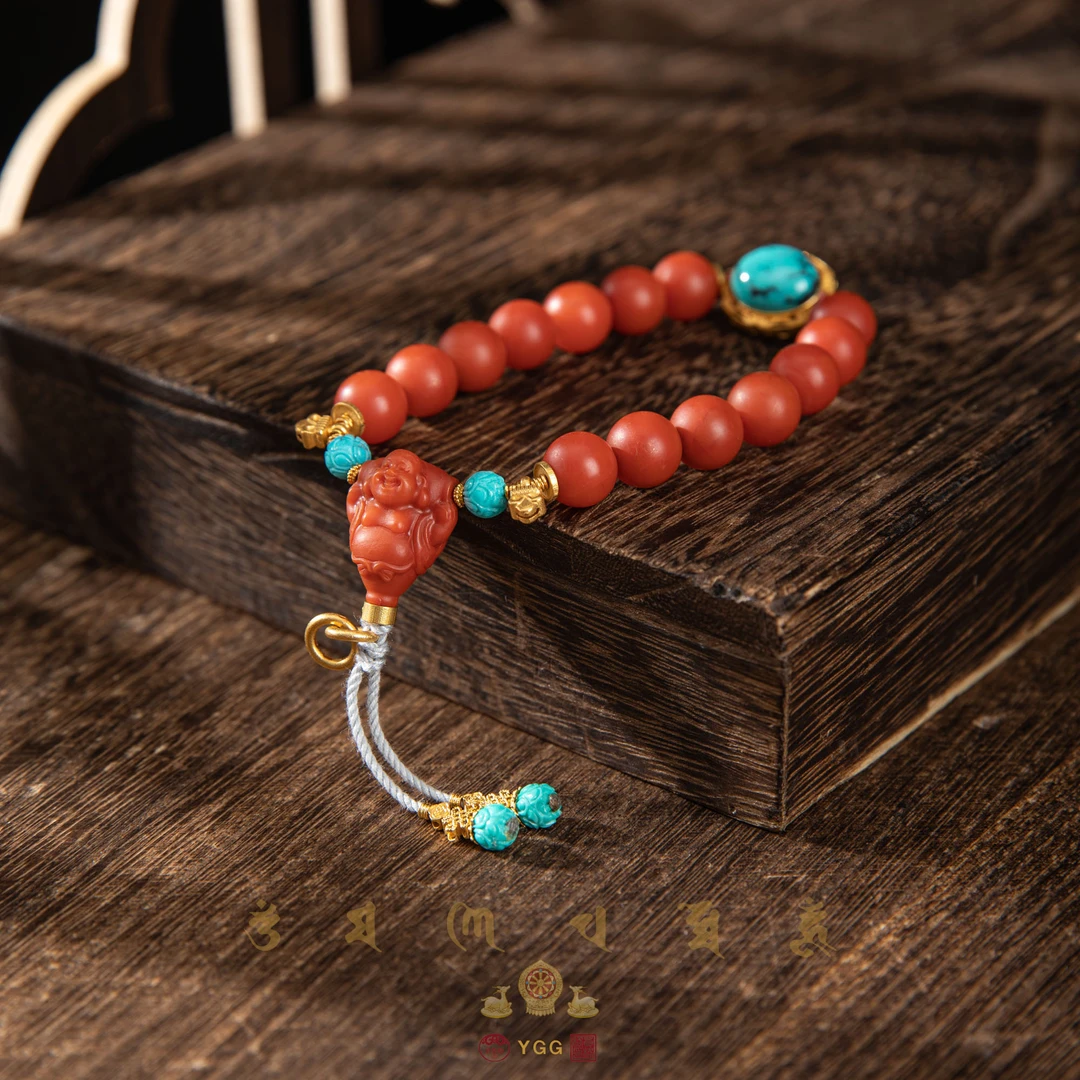 员格格【孤品】18K金/保山南红佛公手串/原矿绿松/HDS2101