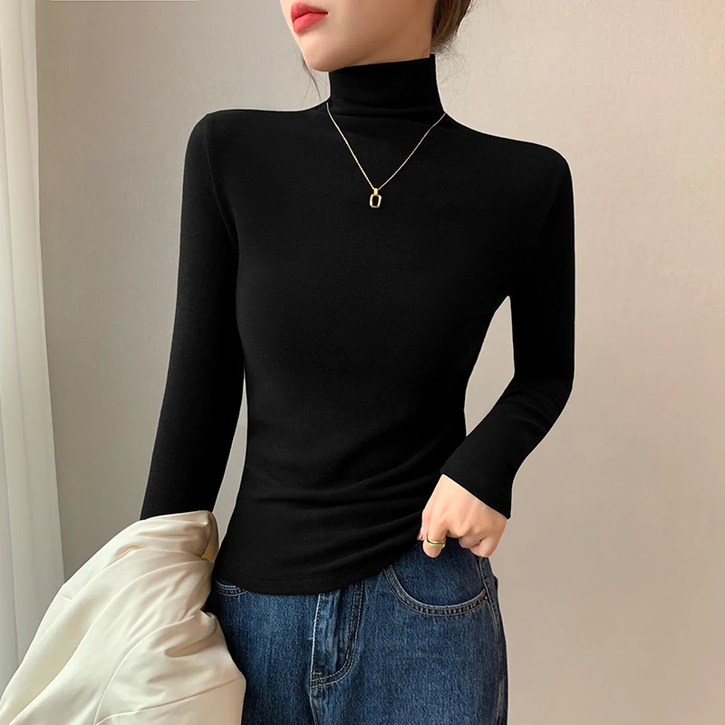 纯色高领长袖打底衫女秋冬内搭加绒加厚保暖修身百搭显瘦BL2256