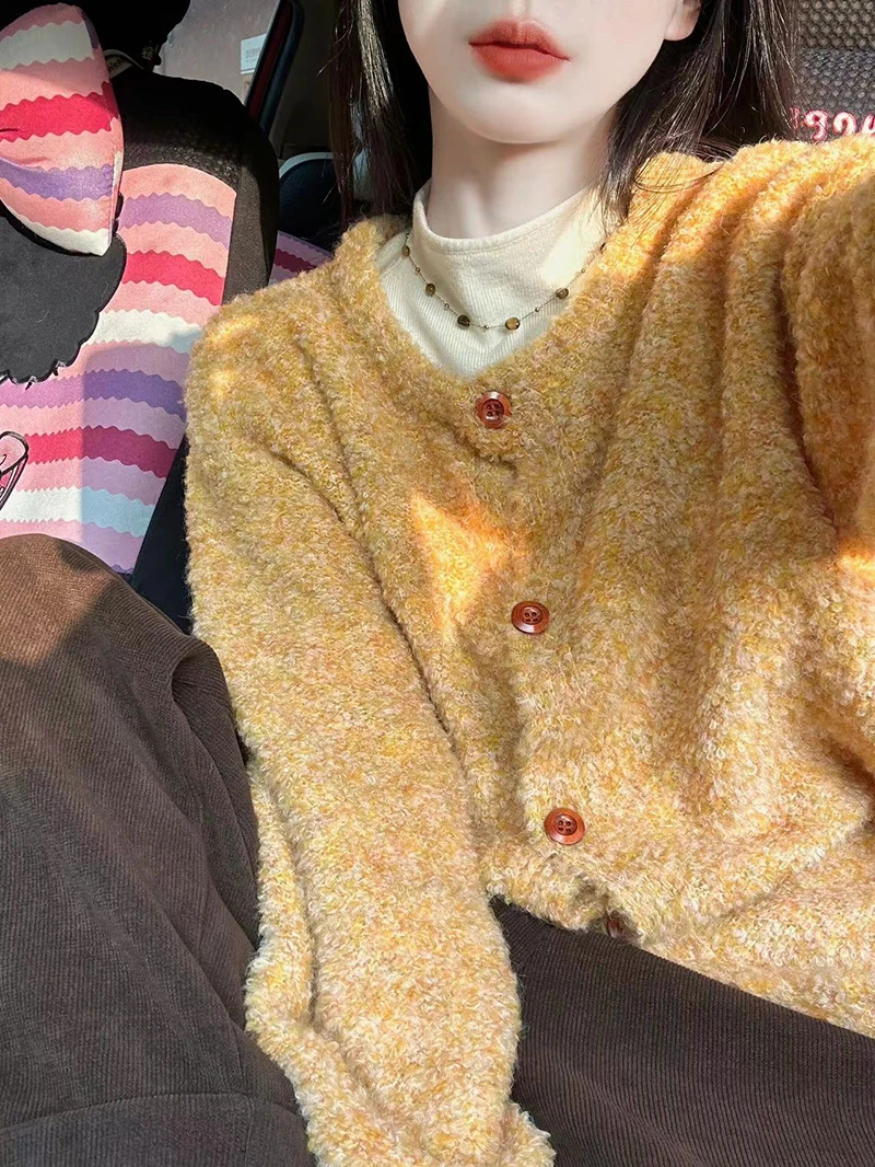 2024新款韩系春季慵懒风宽松黄色针织衫上衣休闲外套显瘦休闲裤