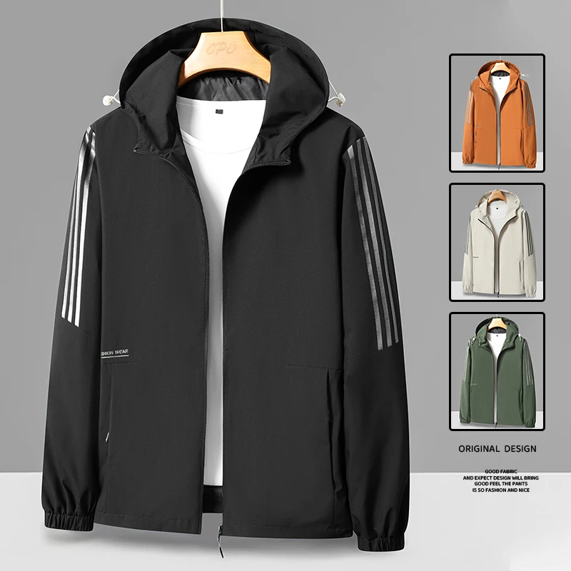2024年春秋季休闲男外套大码男士夹克运动户外连帽美式上衣.