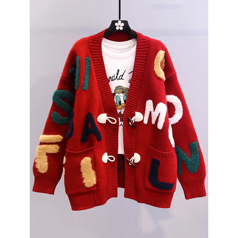 自留款推荐~圣诞时髦红色毛衣外套女2025新款秋冬装宽松针织开衫