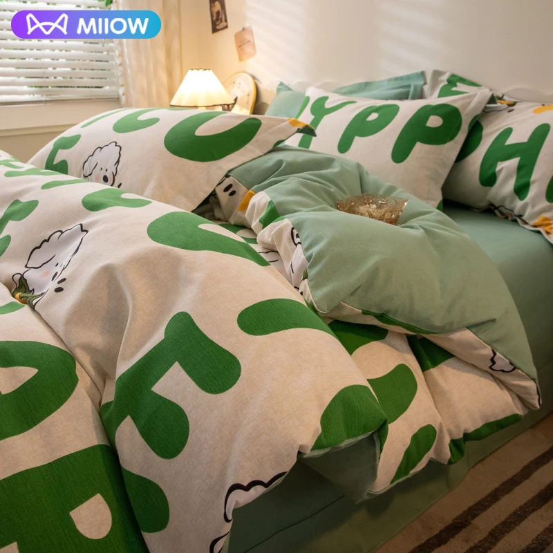 加厚磨毛四件套纯棉100被套被罩床单三件套宿舍双人床上用品印花4