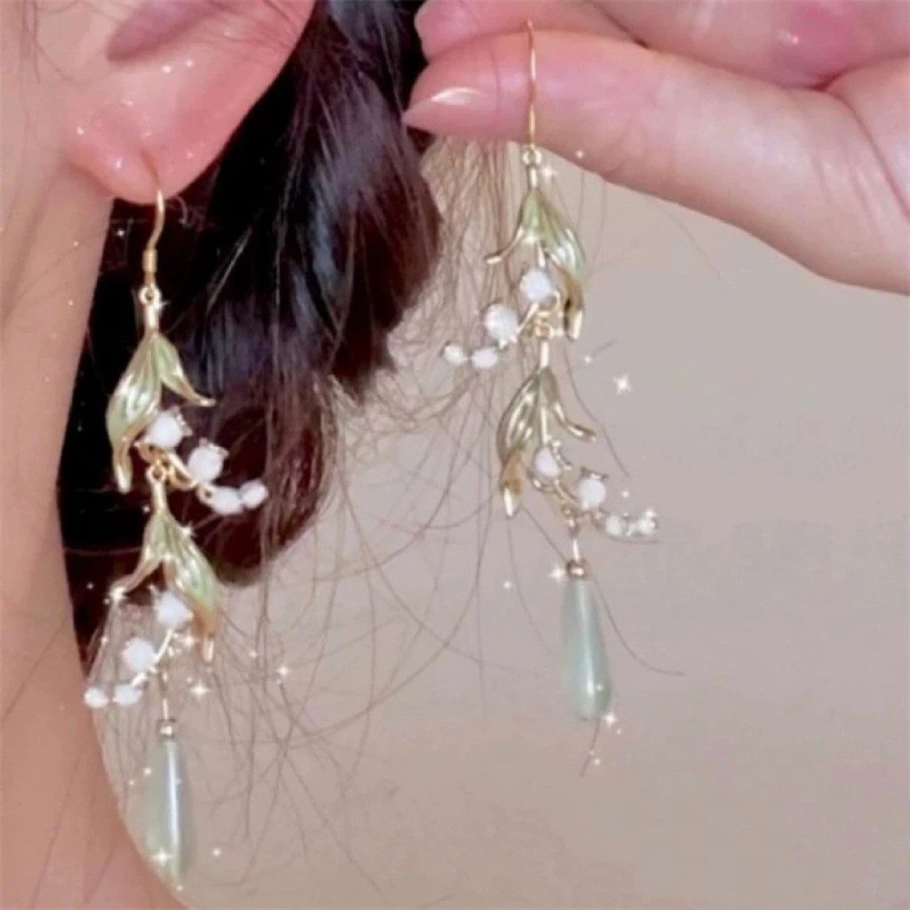 合金仿珍珠耳饰 缠枝铃国风耳钉 71922