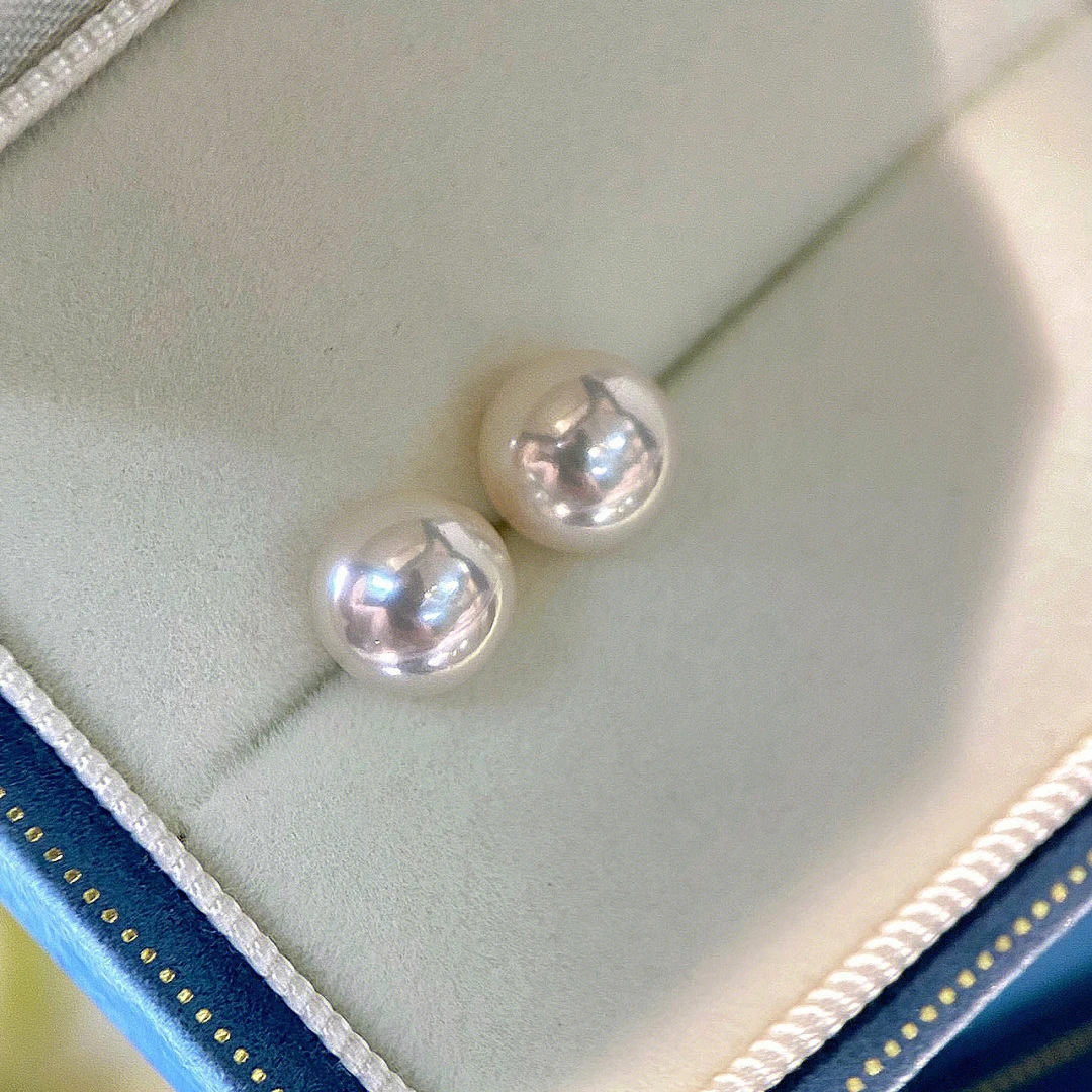 Hrfly/风下天女光7-7.5mmAkoya极光百搭S925极微瑕经典珍珠耳饰