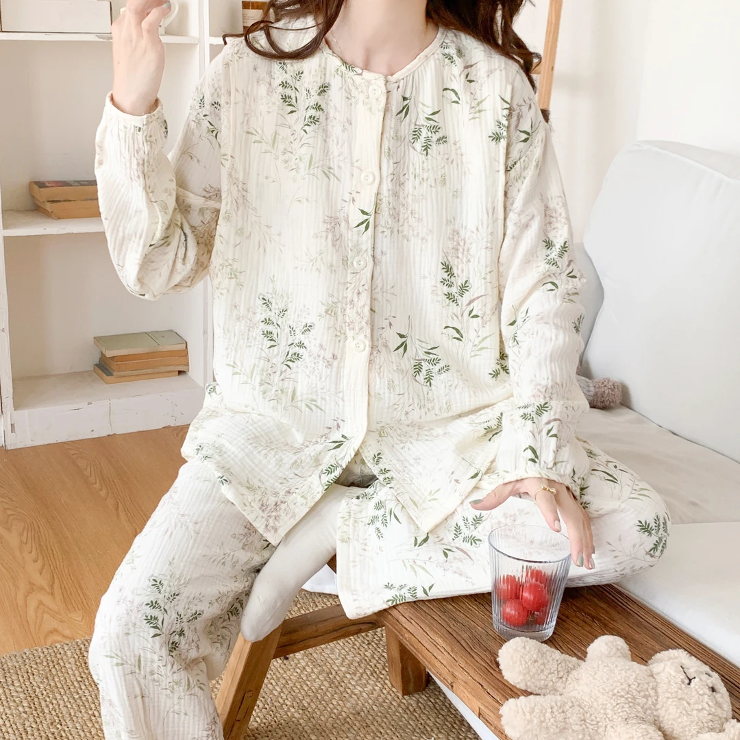 【纯棉-纱布】月子服3-8月哺乳产后喂奶透气孕妇睡衣产妇吸汗家居服