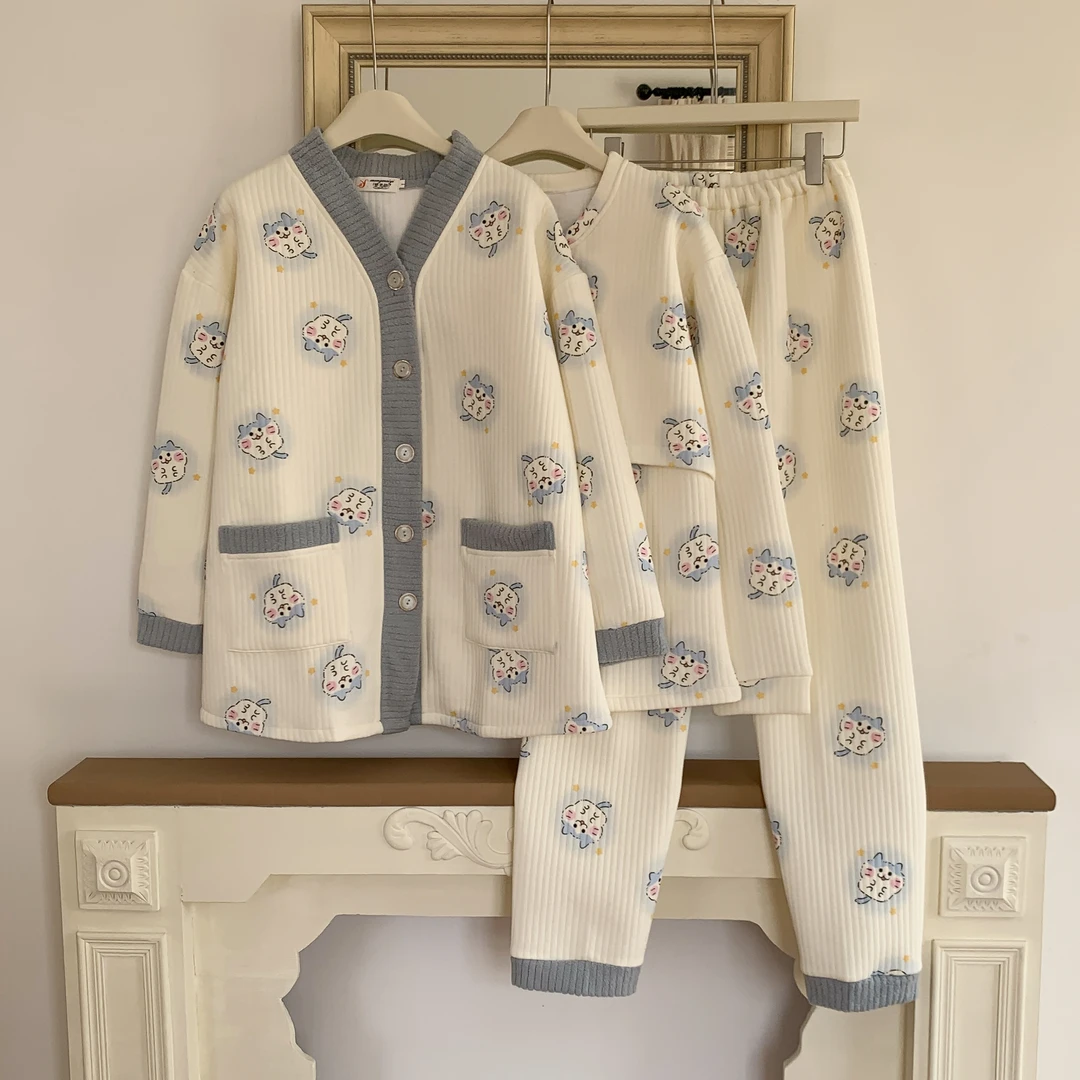 【三件套空气棉】孕妇睡衣秋冬季月子服哺乳夹层产后中厚款喂奶套装