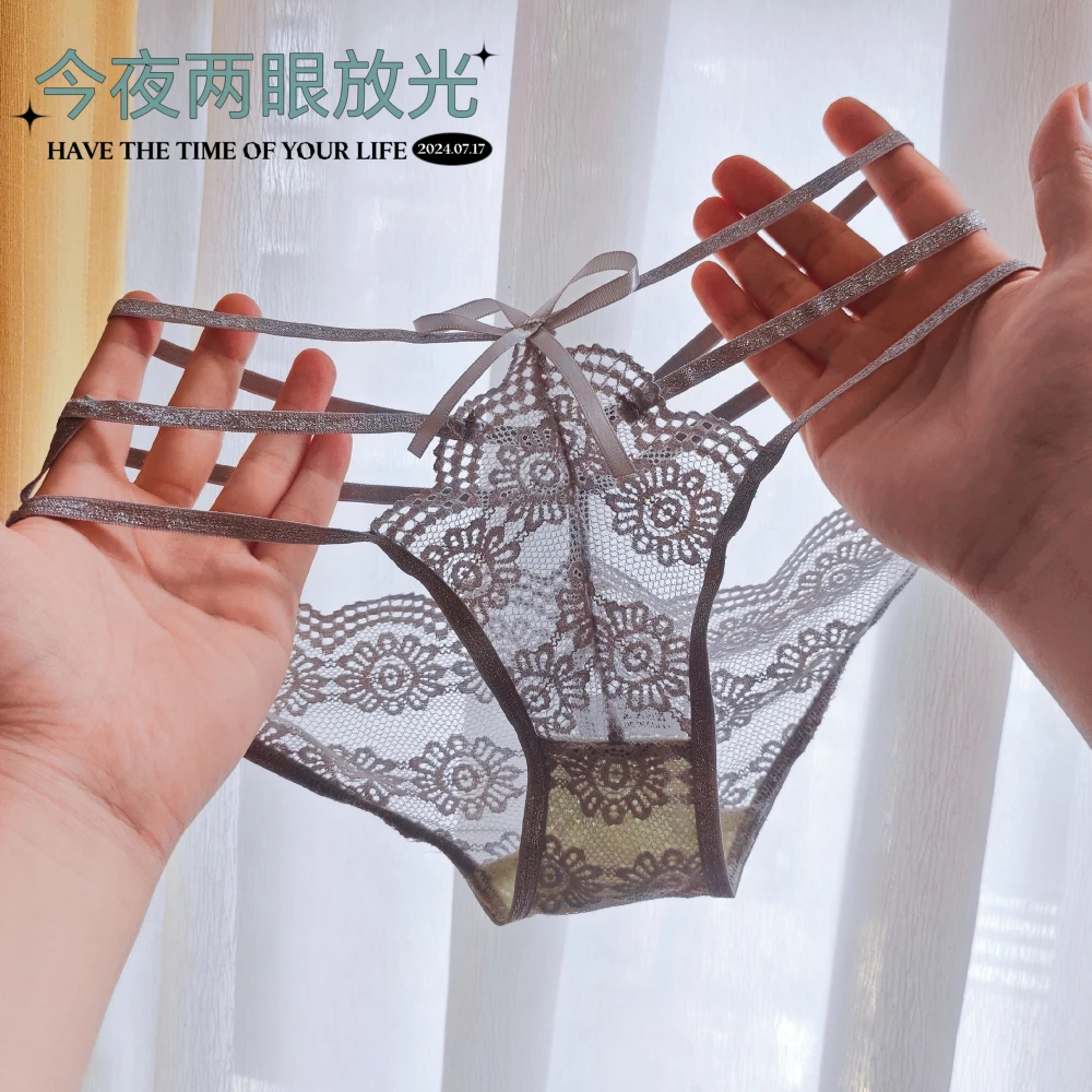 情人节礼物性感蕾丝内裤女交叉镂空蝴蝶结透气无痕女士三角裤