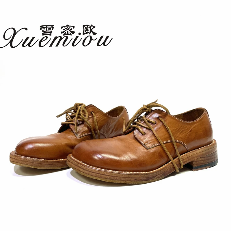 复古英伦风擦色低帮马皮固特异真皮方头百搭时尚女鞋单鞋2317-1