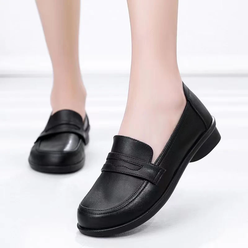 平底小众乐福鞋2023新款春夏小皮鞋女英伦风工作鞋一脚蹬黑色单鞋