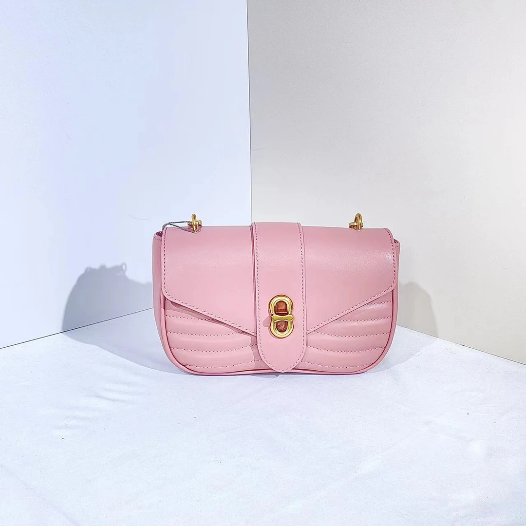 80151129紫红色S女士金属扣带链条单肩腋下包-杨灬