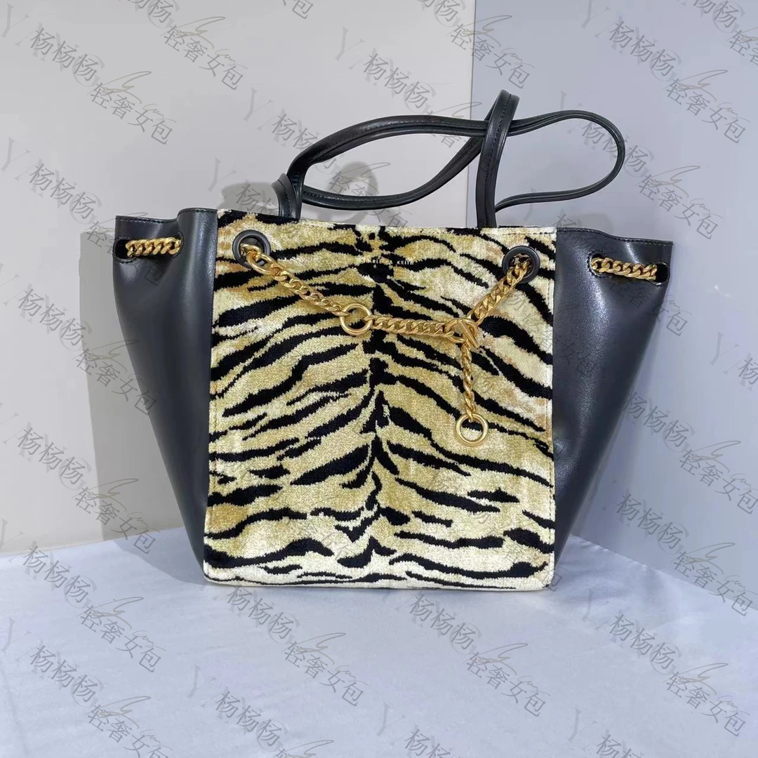 CHARLES&KEITH 30781932混色L虎纹拼接大容量单肩托特包-杨灬