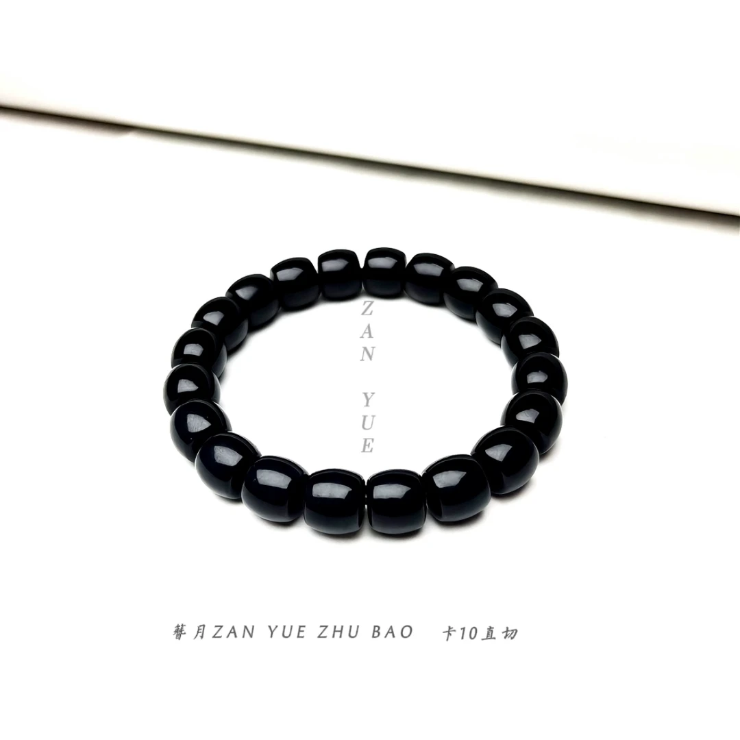 新疆和田玉墨玉卡10直切手串时尚单圈情侣黑色个性经典百搭
