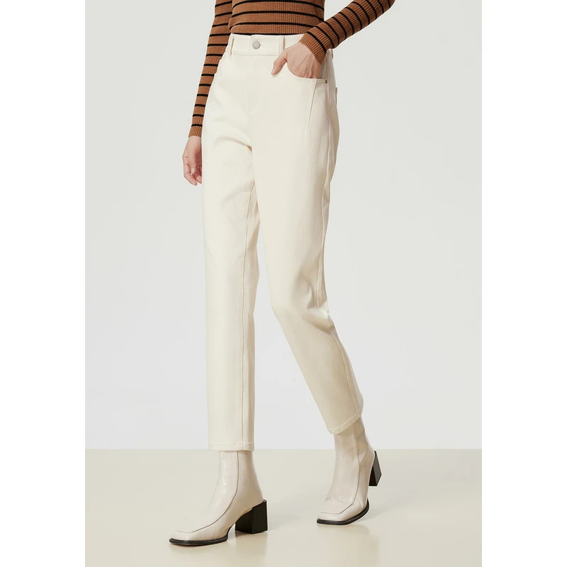 dunnu显瘦白色弹力宽松极简风时尚常规款春秋敦奴牛仔裤FS512120