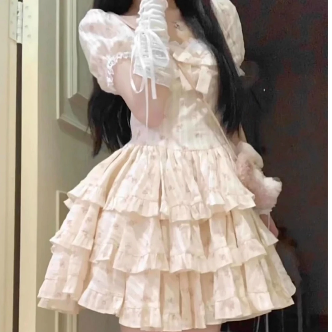 法式泡泡袖连衣裙女夏季2024新款小个子收腰仙女公主蛋糕蓬蓬裙子