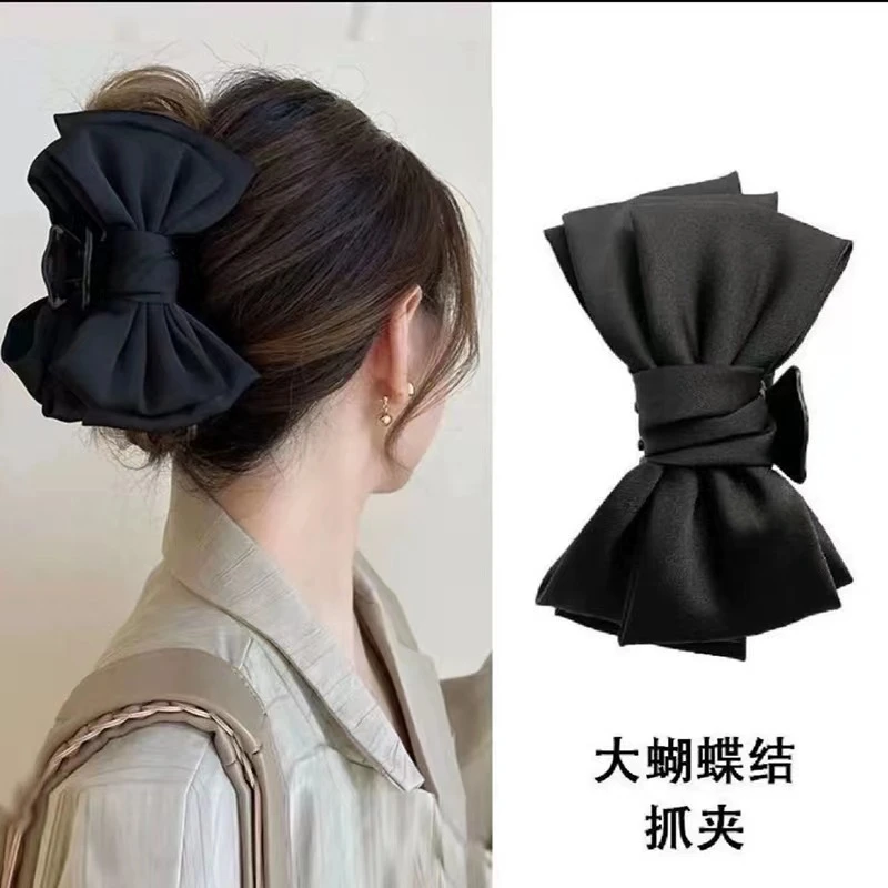 在逃公主黑色蝴蝶结抓夹大号高级感鲨鱼夹网气质网红百搭时尚发夹