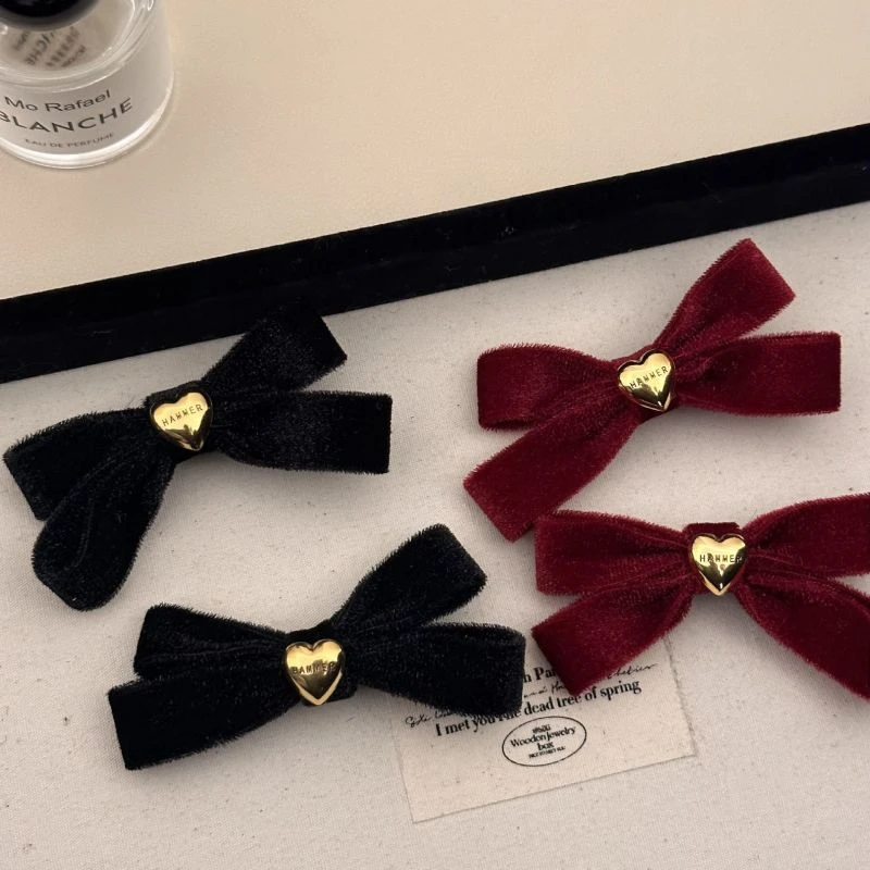 2个装秋冬复古丝绒爱心蝴蝶结发绳女可爱发夹甜美刘海夹边夹1444