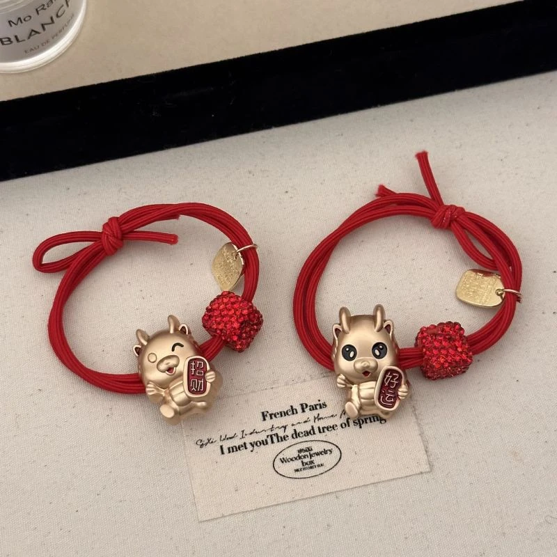 龙年生肖高级感金属红色新年发圈女高弹力橡皮筋头绳喜庆发绳890